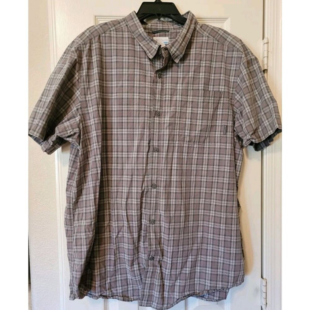 Columbia Mens Short Sleeve Grey Plaid Shirt XX‎ Large Button Down Sz 2XL